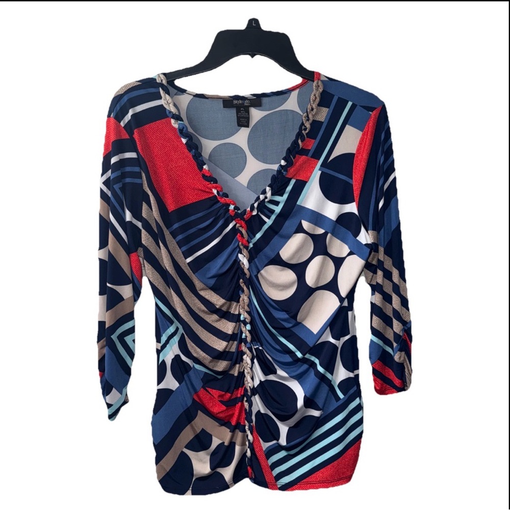Style & Co. Red and Blue Geometric Blouse